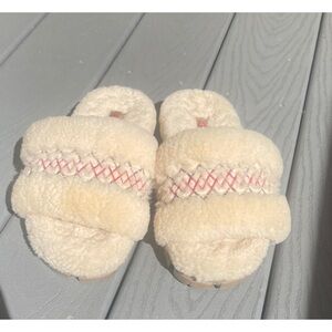 UGG Cream Fluffy Slippers with Red Accents